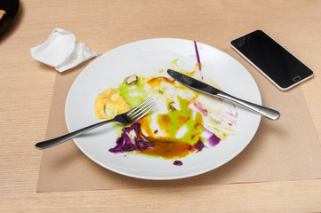 dirty plate with knife and fork 02