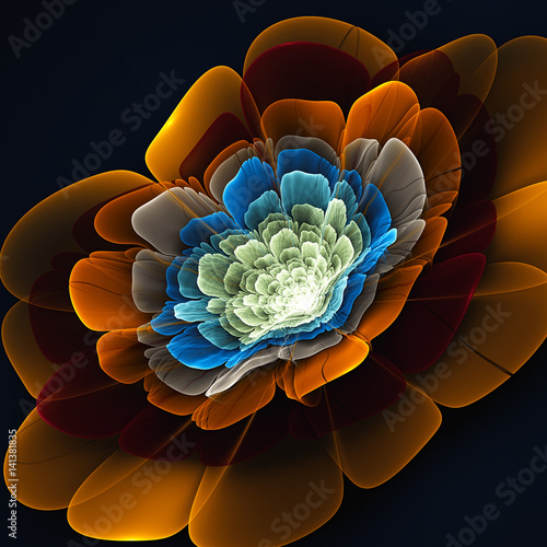 Naklejka dekoracyjna Fairy flower. Lily. 3D surreal illustration. Sacred geometry. Mysterious psychedelic relaxation pattern. Fractal abstract texture. Digital artwork graphic astrology magic