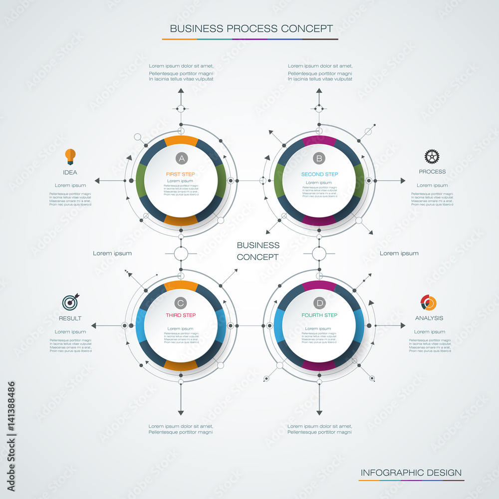 Vector infographics timeline design template with label and icons, 5 ...