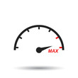 Max speed icon. Flat vector illustration. Speedometer, tachometer sign symbol with shadow on white background.