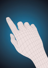wireframe right hand pushing or touching something