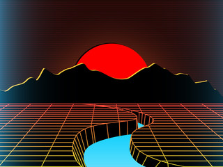 Vector Retro background 80s. synth pop