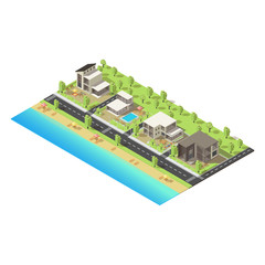 Poster - Isometric Coastal Suburban Buildings Concept