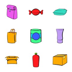 Box icons set, cartoon style