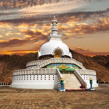 Evening Sunset View Of Tall Shanti Stupa Near Leh