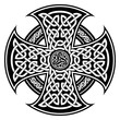 Celtic national ornament in the shape of a cross. Black ornament isolated on white background.