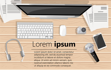 Concept for website banners Man Blogger Video Computer. Concept blogging. Digital blog. Flat design style vector illustration.