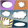 © happyvector071 - Abstract creative concept vector comic pop art style blank, layout template with clouds beams and isolated dots background. For sale banner, empty speech bubble set, illustration halftone book design.