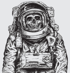 hand drawn astronaut skull