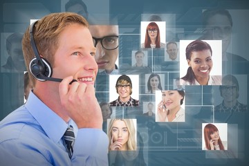 Poster - Composite image of handsome agent with headset 