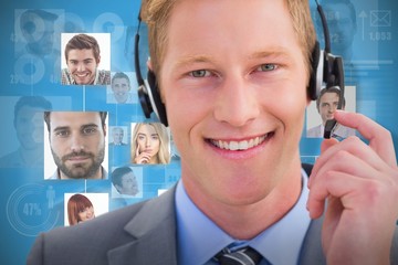 Canvas Print - Composite image of handsome agent wearing headset