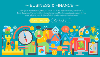 Poster - Business and finance banking flat icons concept. Business infographics template design, web elements, poster banner, Vector illustration.