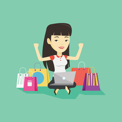 Sticker - Woman shopping online vector illustration.