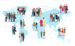© lembergvector - The people connected with lines standing on a world map vector illustration. Social media and social network concept.