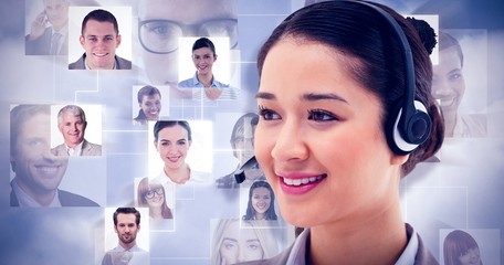 Poster - Composite image of happy operator posing with a headset