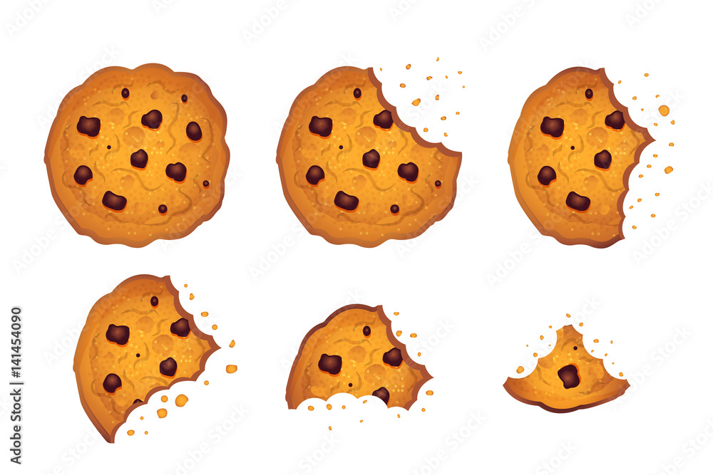  Bitten  chip cookie vector illustration set - obrazy, fototapety, plakaty 
