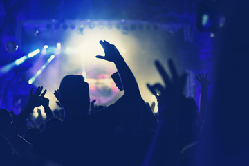 Crowd with arms outstretched at concert