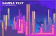 Colorful city panorama of New York in dark blue tones, Silhouettes of buildings, cityscape at night, vector background. Tall buildings, towers, skyscrapers.