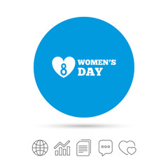 8 March Women's Day sign icon. Heart symbol.