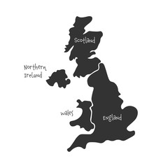 Wall Mural - United Kingdom, aka UK, of Great Britain and Northern Ireland hand-drawn blank map. Divided to four countries - England, Wales, Scotland and NI. Simple flat vector illustration.