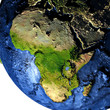 Africa on Earth at night with exaggerated mountains