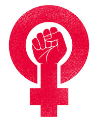Wall Mural - female gender symbol and raised fist feminism vector icon or logo design illustration