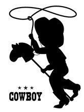Little Boy In Cowboy Hat  On Toy Horse