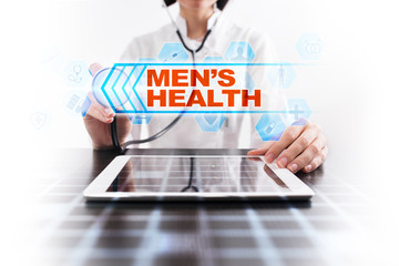 Wall Mural - Medical doctor using tablet PC with men?s health medical concept.