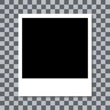 Photo Frame With Shadow. White Plastic Border. Transparent Checkerboard Background. Vector Illustration