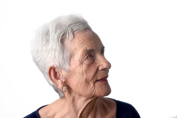 portrait of a senior woman on white background