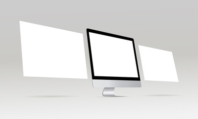 Computer monitor with blank screen and blank framework web pages. Web design concept. Mockup for responsive web-design or showing app screenshots. Vector illustration