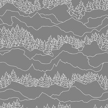Seamless Pattern With Trees And Mountains