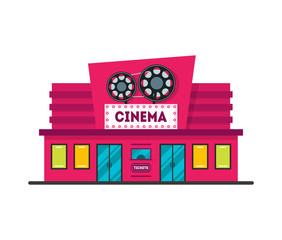 Wall Mural - Cartoon Cinema Building. Vector