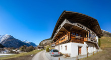 Typical Alpine House. Switzerland. Wide-angle HD-quality Panoramic View.