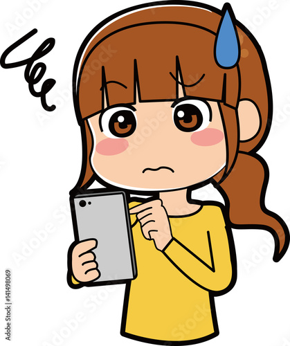 スマホを見て悩む女性のイラスト Stock Vector Adobe Stock