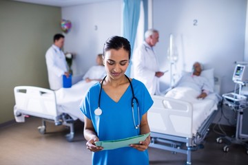 Wall Mural - Female doctor looking at a file