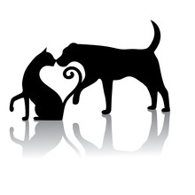 Dog And Cat Touching Noses Silhouette. They Form A Heart. EPS 10 Vector.
