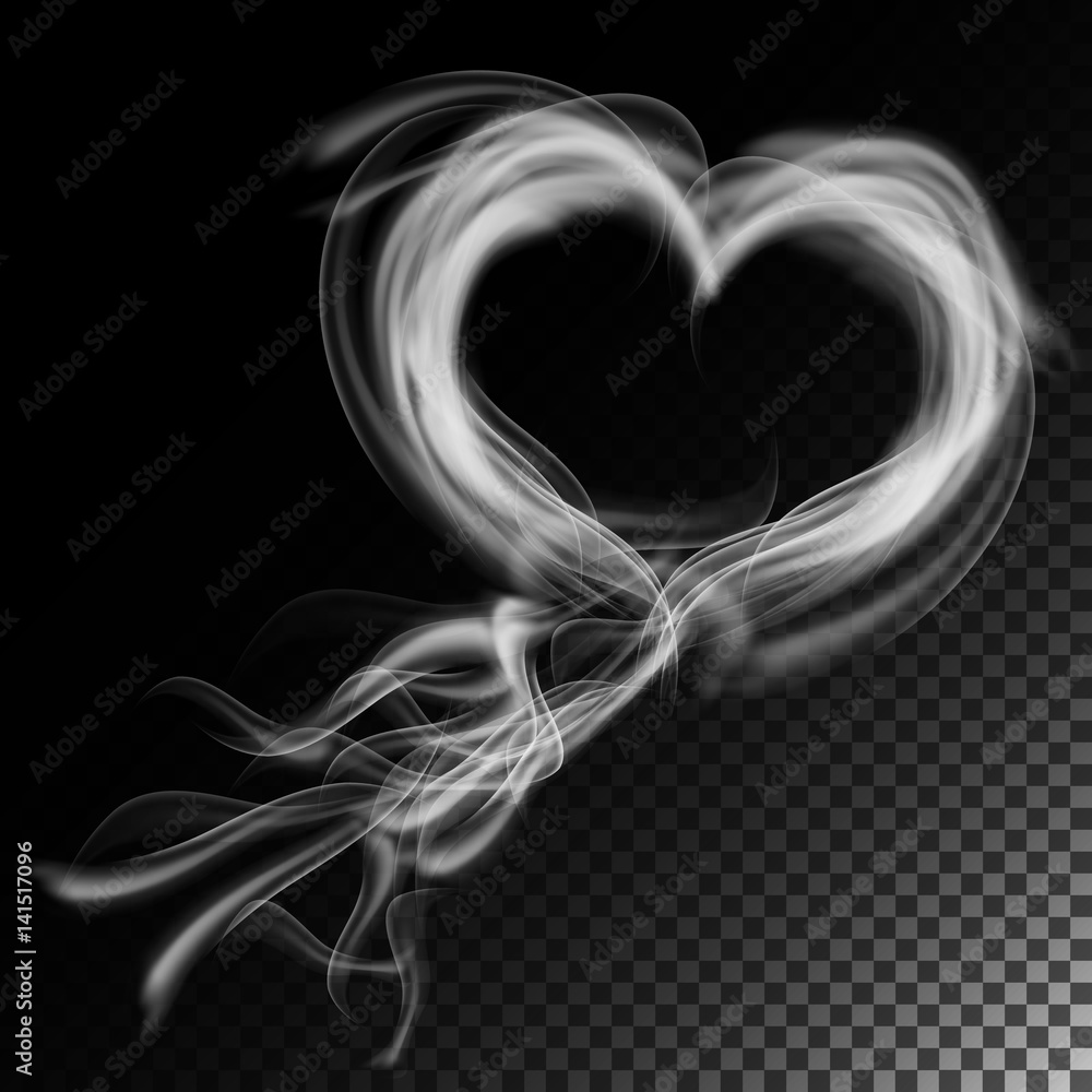 cigarette smoke heart Realistic Cigarette Smoke Waves Vector. Clouds In Heart Form. Isolated On  Checkered Background Stock Vector