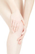 © andersphoto - Woman knee pain with hands touching leg on white, clipping path