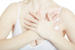 © andersphoto - Young woman with chest pain close up on torso isolated on white, clipping path