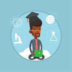 Wall Mural - Graduate sitting on cloud vector illustration.