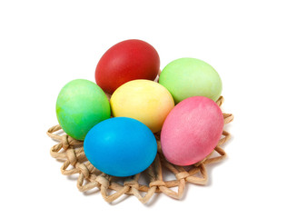 Multicolored painted easter eggs isolated on white background