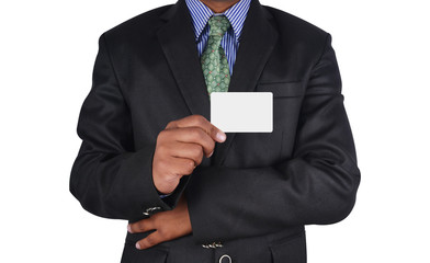 Businessman holding a card