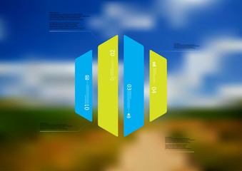 Wall Mural - Illustration infographic template with hexagon vertically divided to four color parts