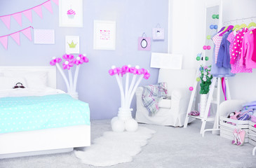 Wall Mural - Beautiful interior of child's room decorated for birthday celebration