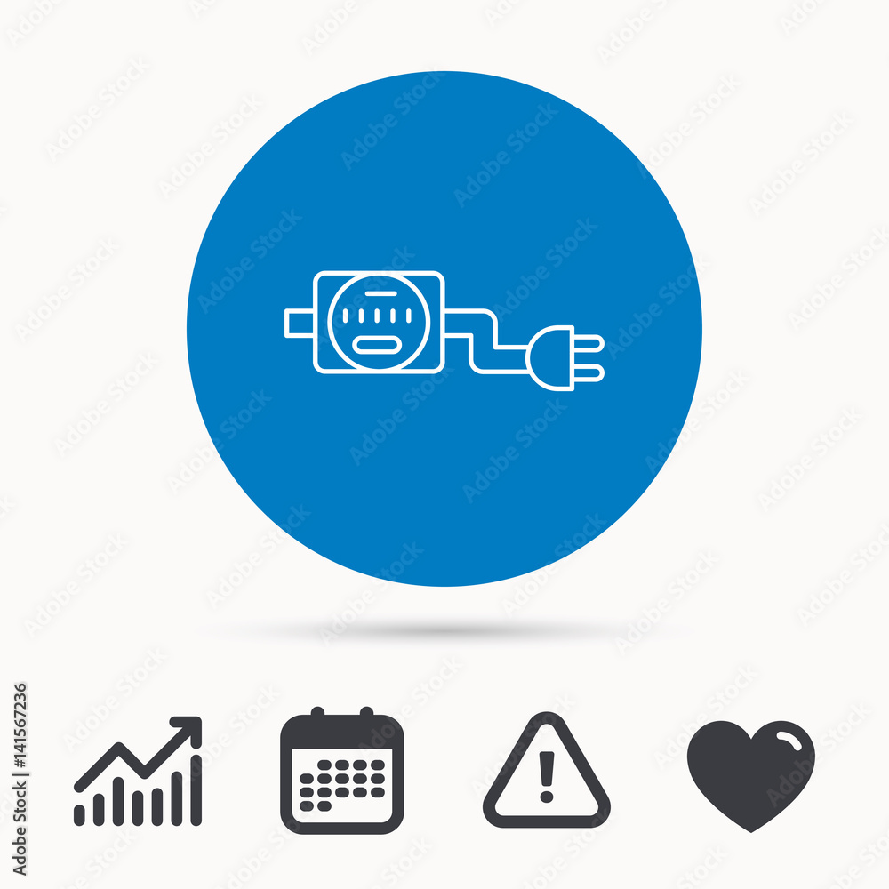 Electric counter icon. Electricity with plug sign. Calendar, attention ...