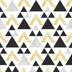 Aufkleber - Gold geometric triangle background. Abstract seamless pattern with triangles in gold and dark gray.