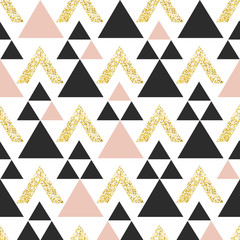 Aufkleber - Gold geometric triangle background. Abstract seamless pattern with triangles in gold and dark gray.