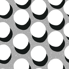 Aufkleber - White Shaded Circles and Chaotic Dots on Grey Background. Abstract Monochrome Seamless Pattern.