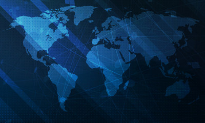 abstract blue world map background. digital global technology concept. vector illustration.